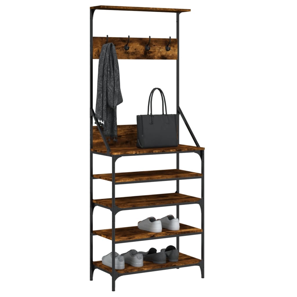 Clothes rack with shoe rack smoked oak 70x34x184 cm
