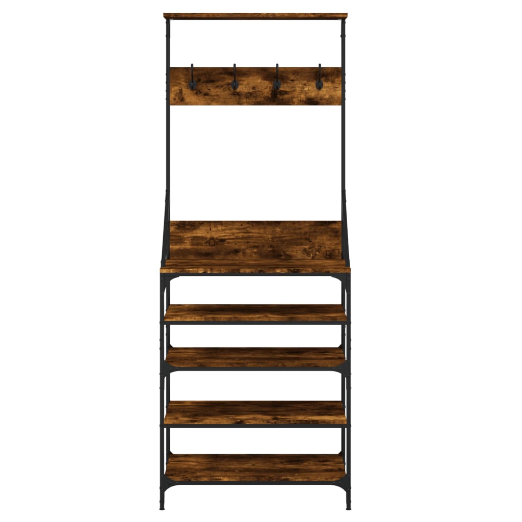 Clothes rack with shoe rack smoked oak 70x34x184 cm