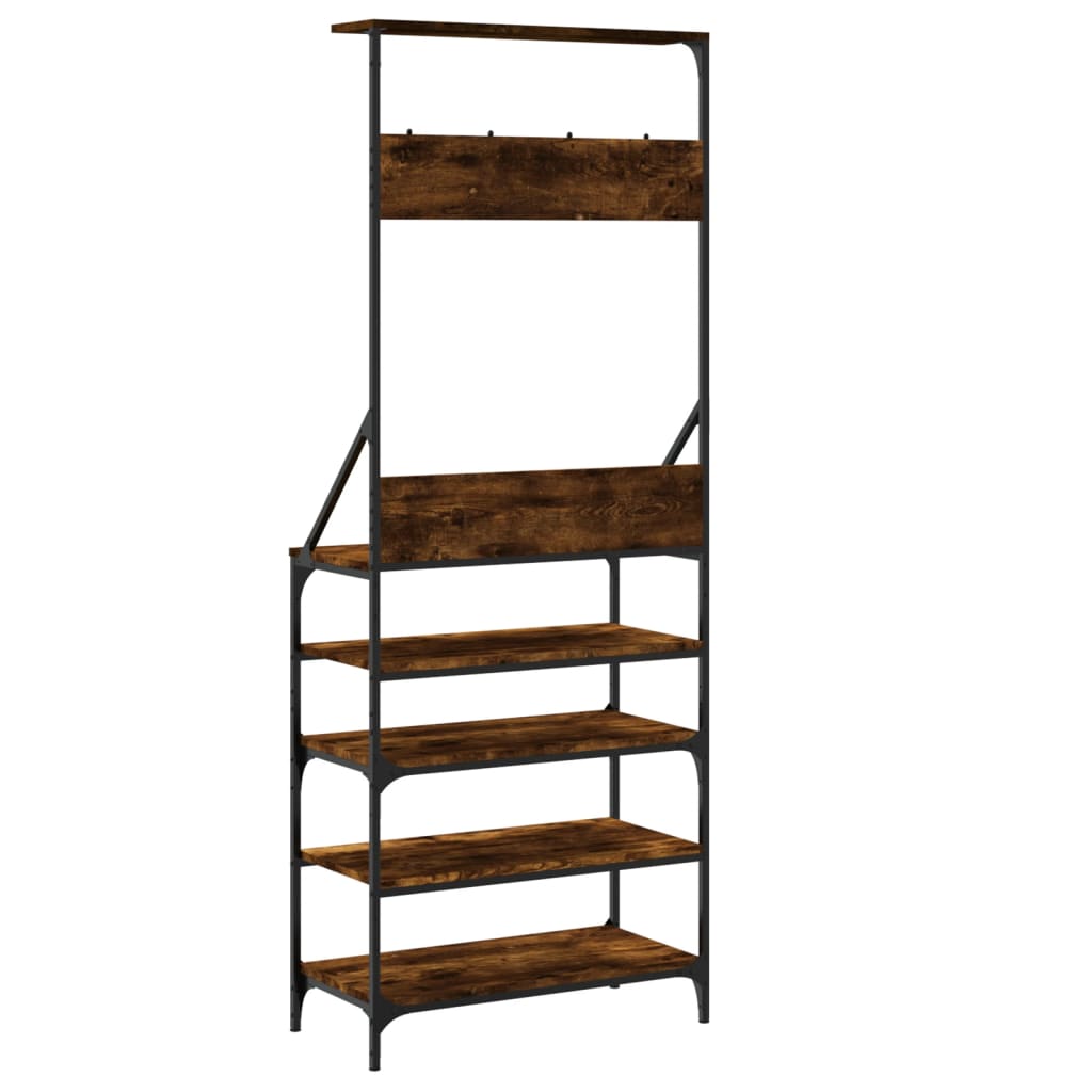Clothes rack with shoe rack smoked oak 70x34x184 cm