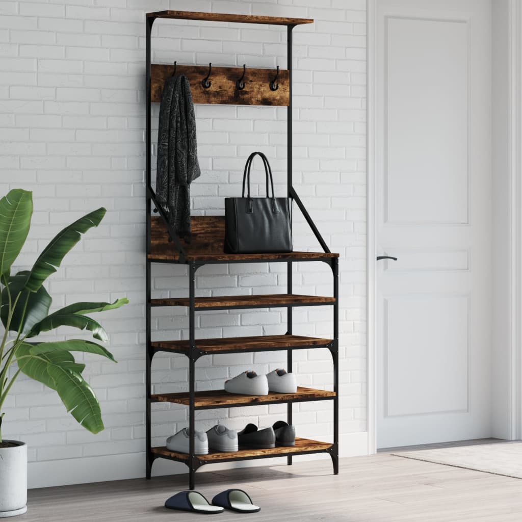 Clothes rack with shoe rack smoked oak 70x34x184 cm