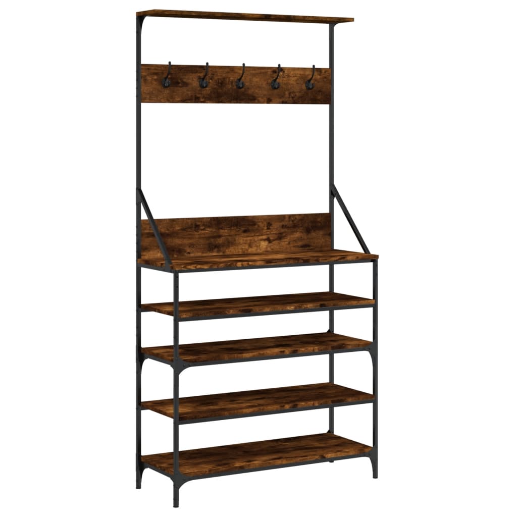 Clothes rack with shoe rack smoked oak 90x34x184 cm