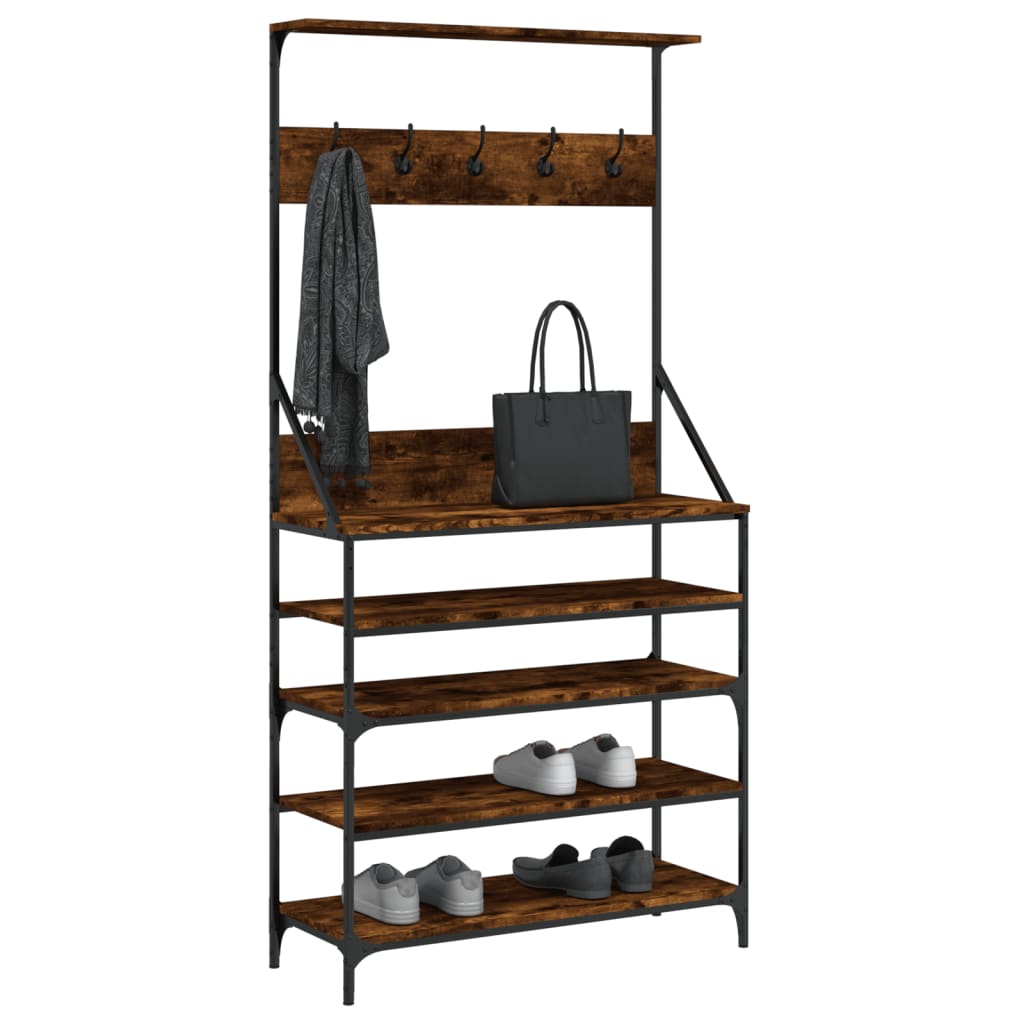 Clothes rack with shoe rack smoked oak 90x34x184 cm
