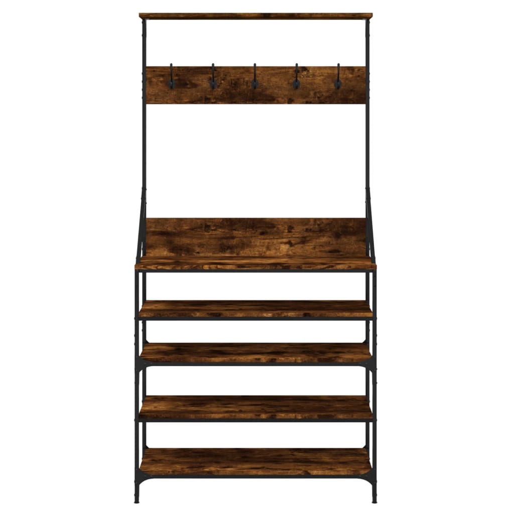 Clothes rack with shoe rack smoked oak 90x34x184 cm