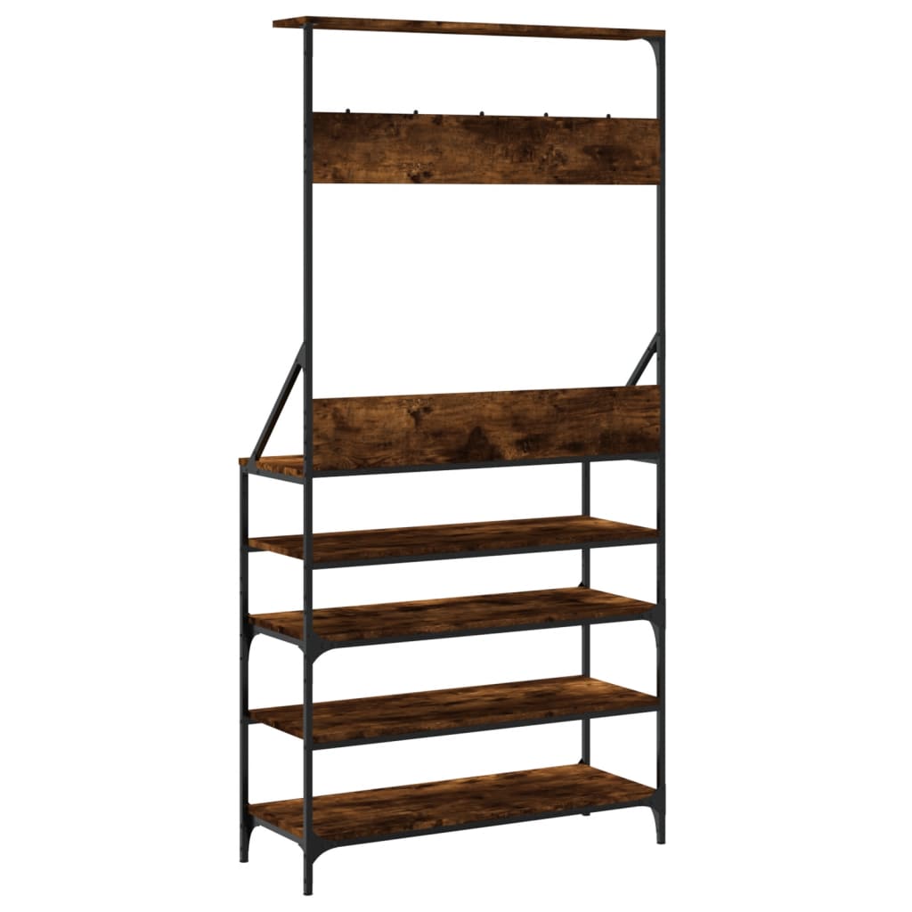 Clothes rack with shoe rack smoked oak 90x34x184 cm