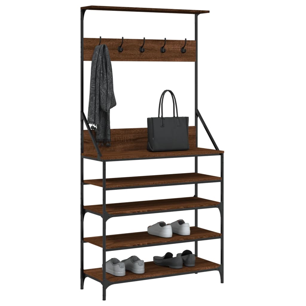 Clothes rack with shoe rack brown oak look 90x34x184 cm
