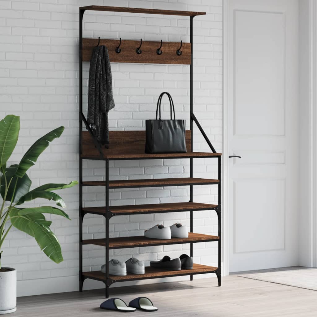 Clothes rack with shoe rack brown oak look 90x34x184 cm