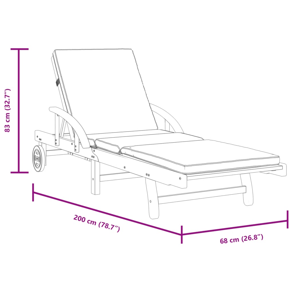 Chaises longues 2 pièces avec coussins 200x68x83 cm bois d'acacia massif