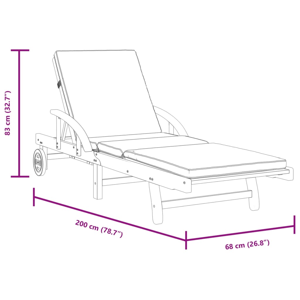 Chaises longues 2 pièces avec coussins 200x68x83 cm bois d'acacia massif