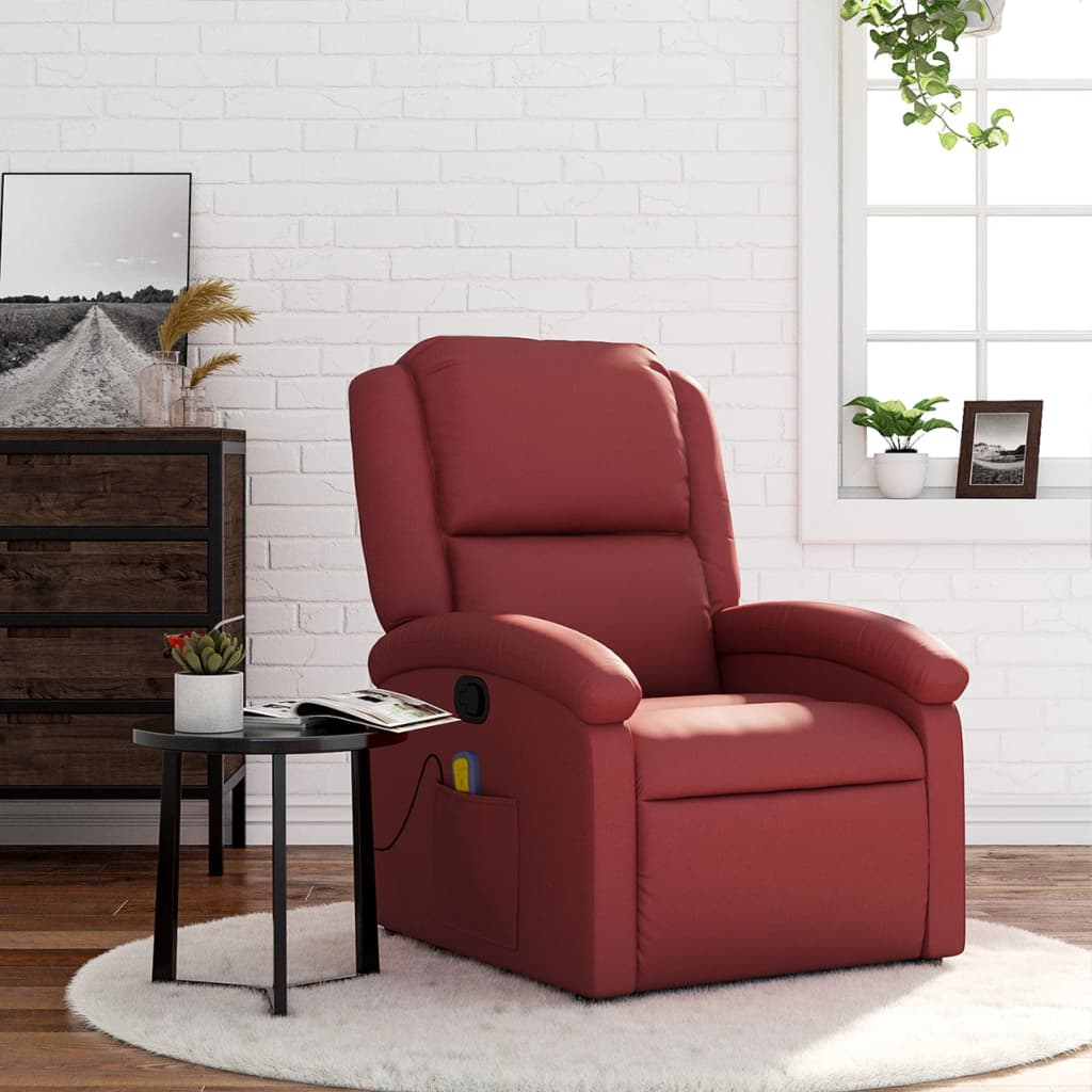 Fauteuil de massage simili cuir rouge vin