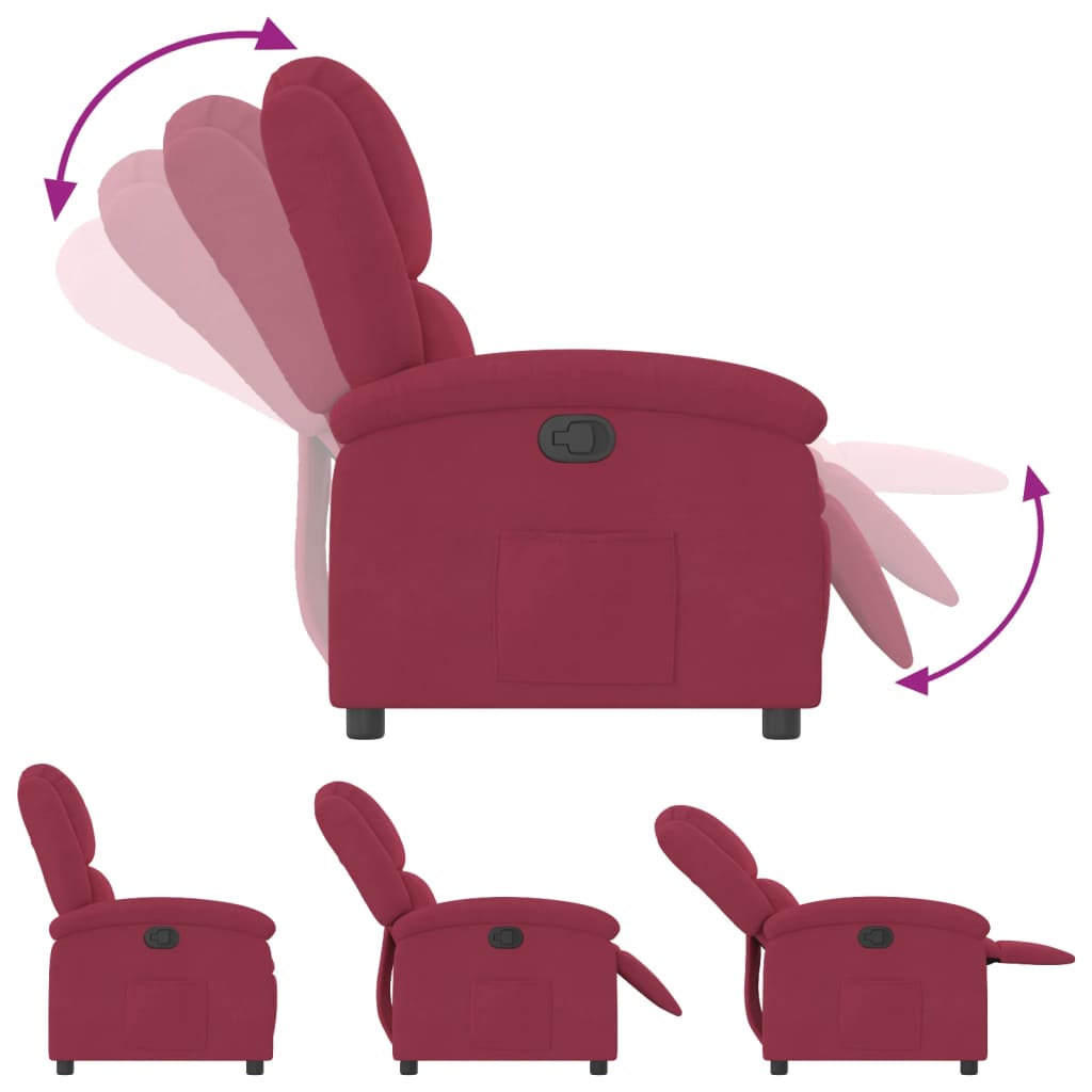 Fauteuil inclinable en velours rouge vin