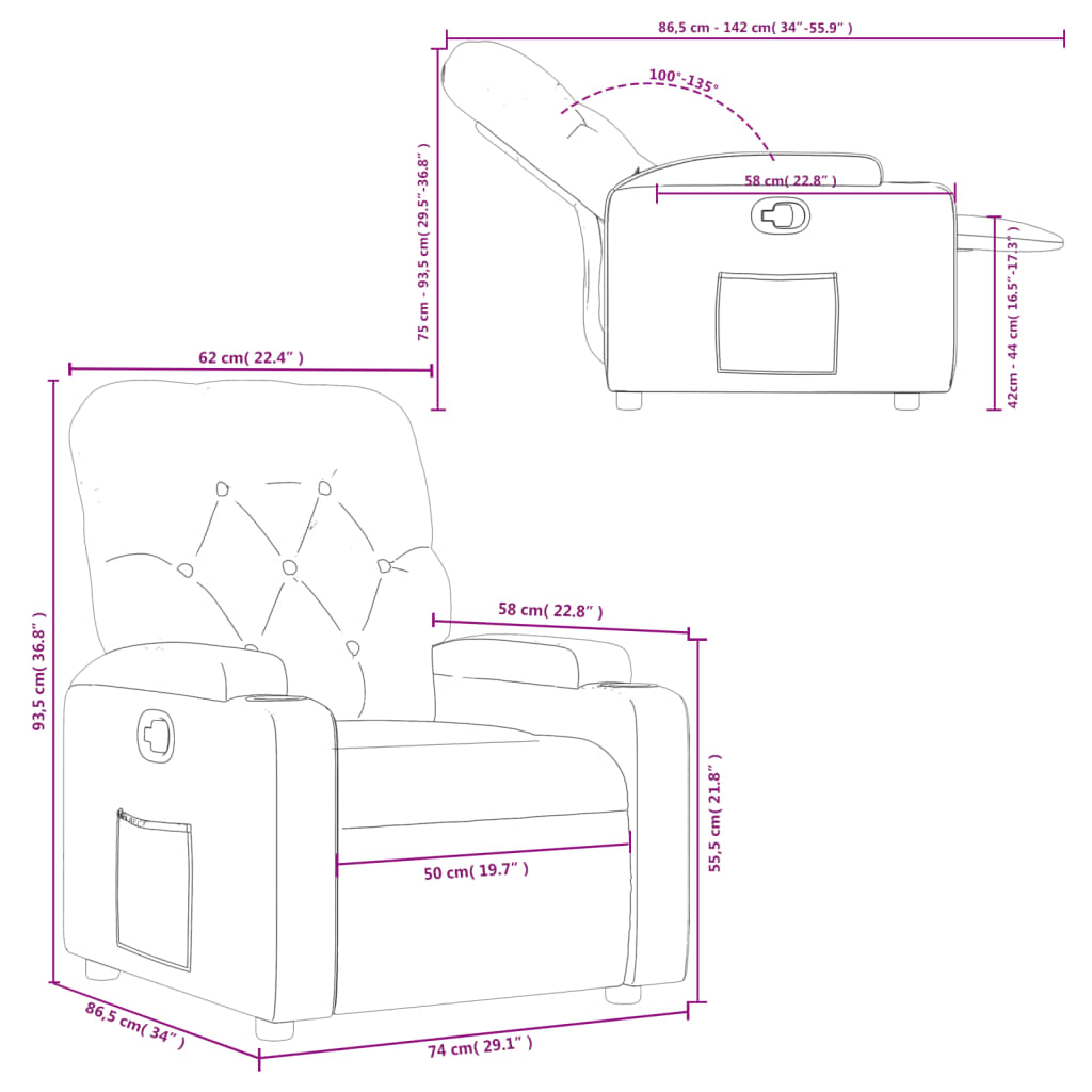 Fauteuil de relaxation tissu rouge vin