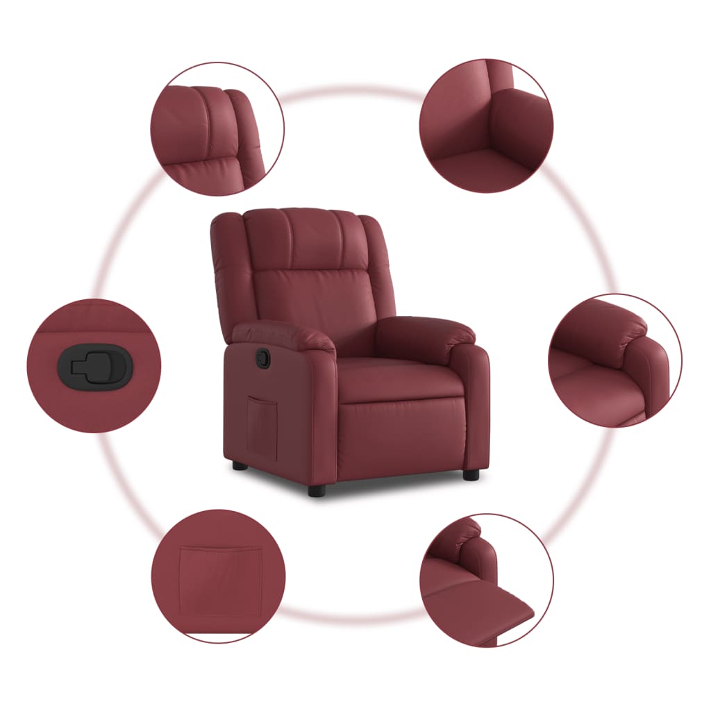 Fauteuil de relaxation simili cuir rouge vin