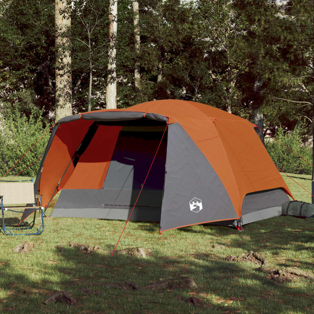 Camping Tent with Awning 4 Persons Orange Waterproof