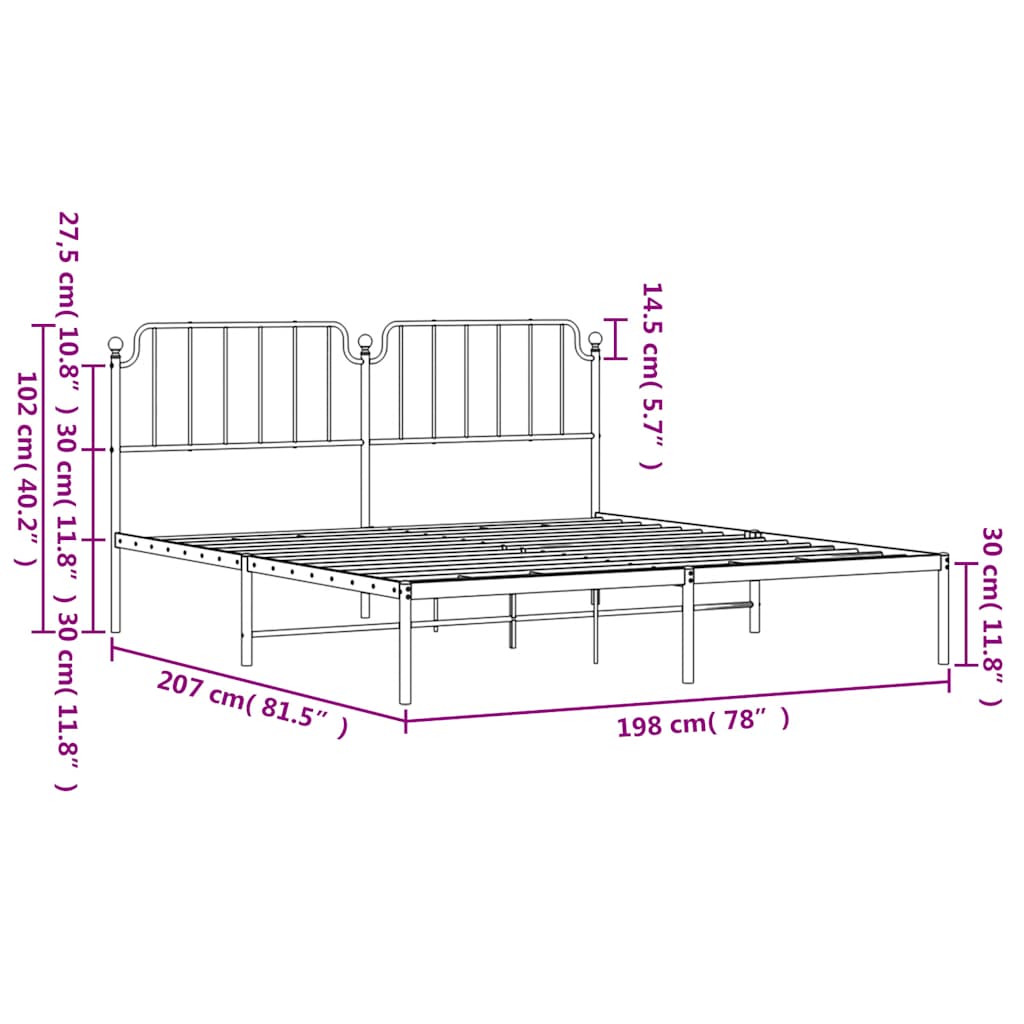 Bed frame with headboard metal black 193x203 cm