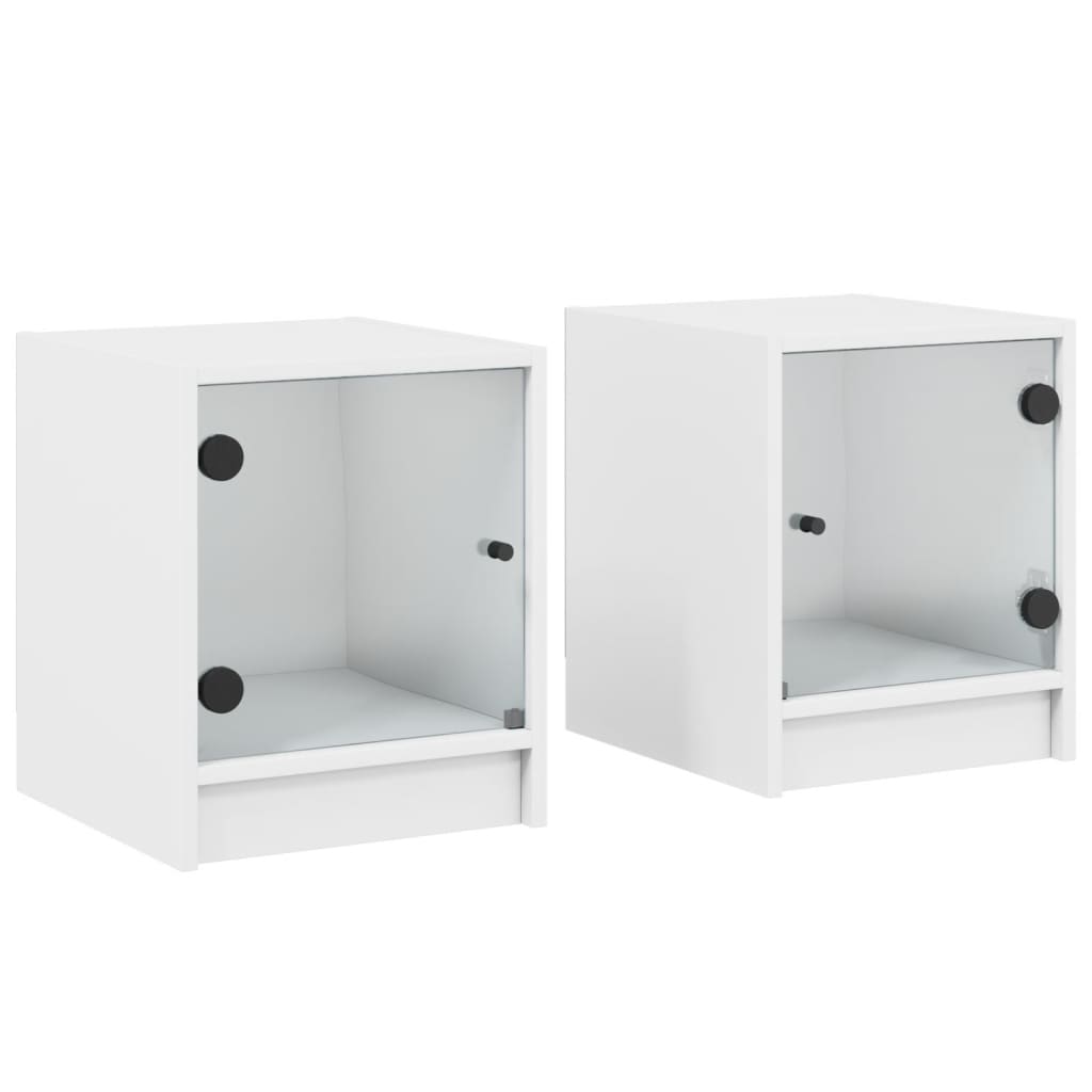 Bedside tables with glass doors 2 pcs. White 35x37x42 cm