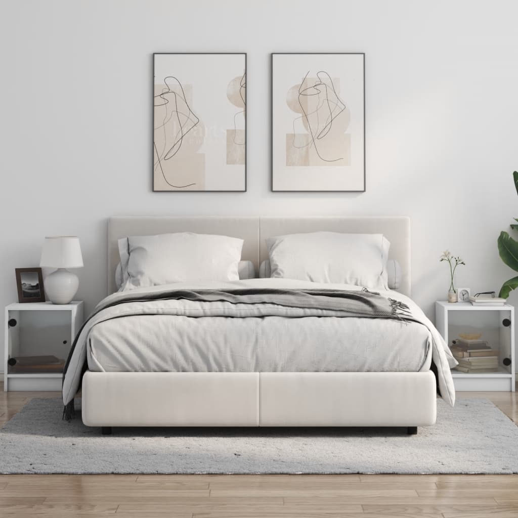 Bedside tables with glass doors 2 pcs. White 35x37x42 cm
