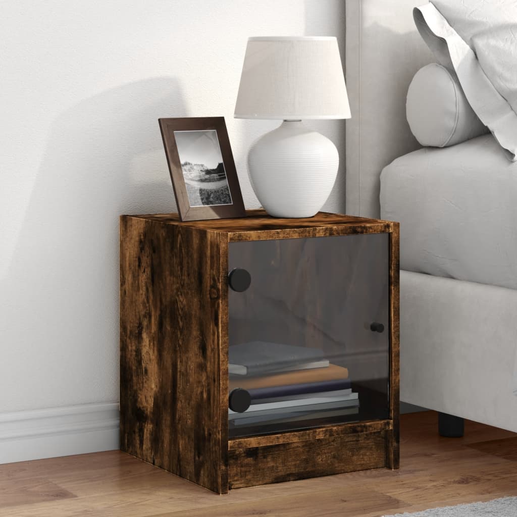 Bedside table with glass door smoked oak 35x37x42 cm