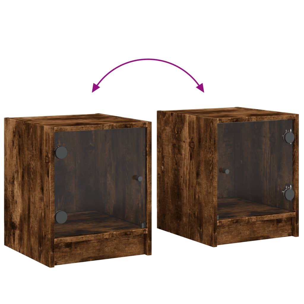 Bedside table with glass door smoked oak 35x37x42 cm