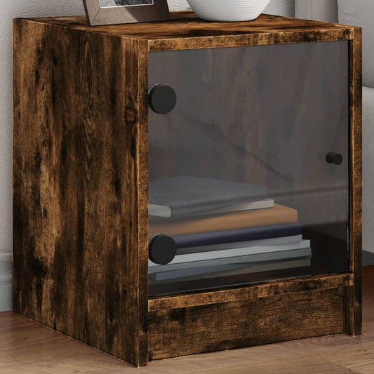 Bedside table with glass door smoked oak 35x37x42 cm