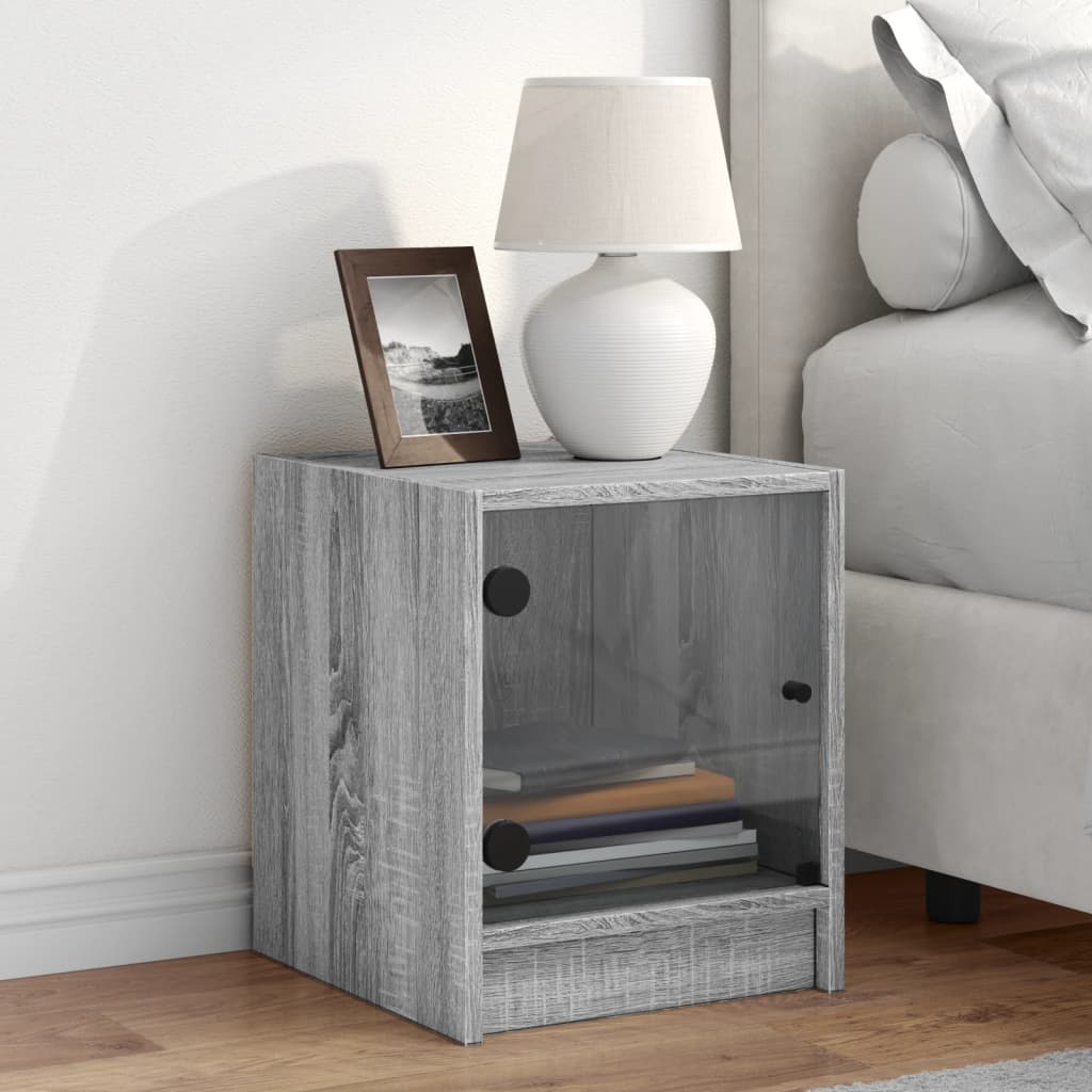 Bedside table with glass door Gray Sonoma 35x37x42 cm
