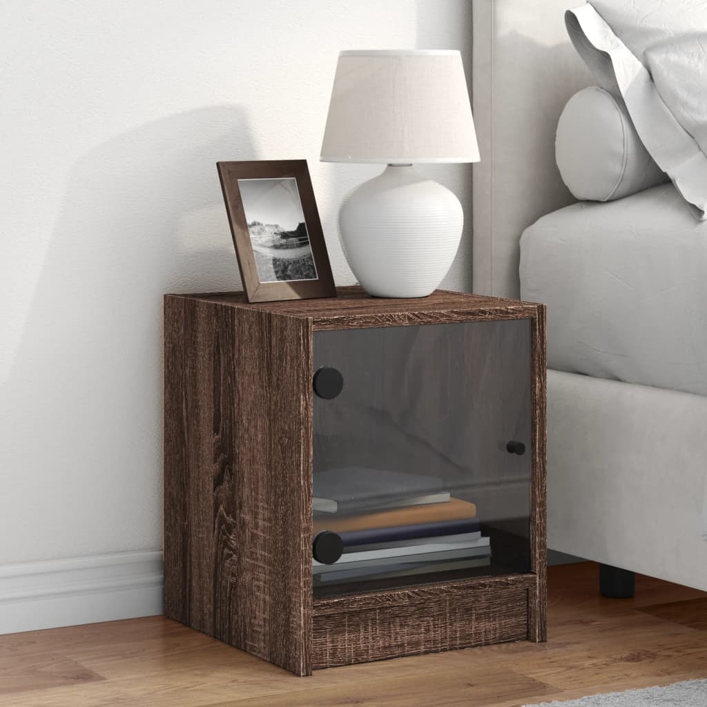 Bedside table with glass door brown oak look 35x37x42 cm