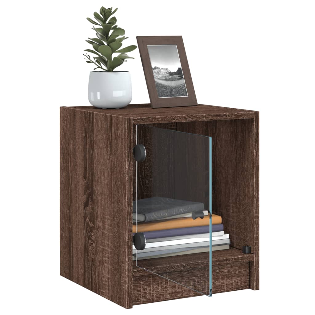 Bedside table with glass door brown oak look 35x37x42 cm