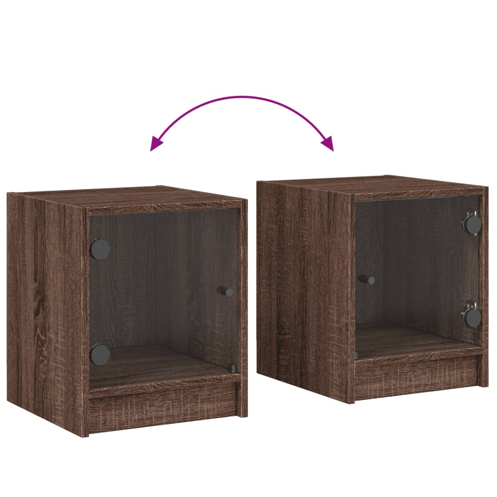 Bedside table with glass door brown oak look 35x37x42 cm