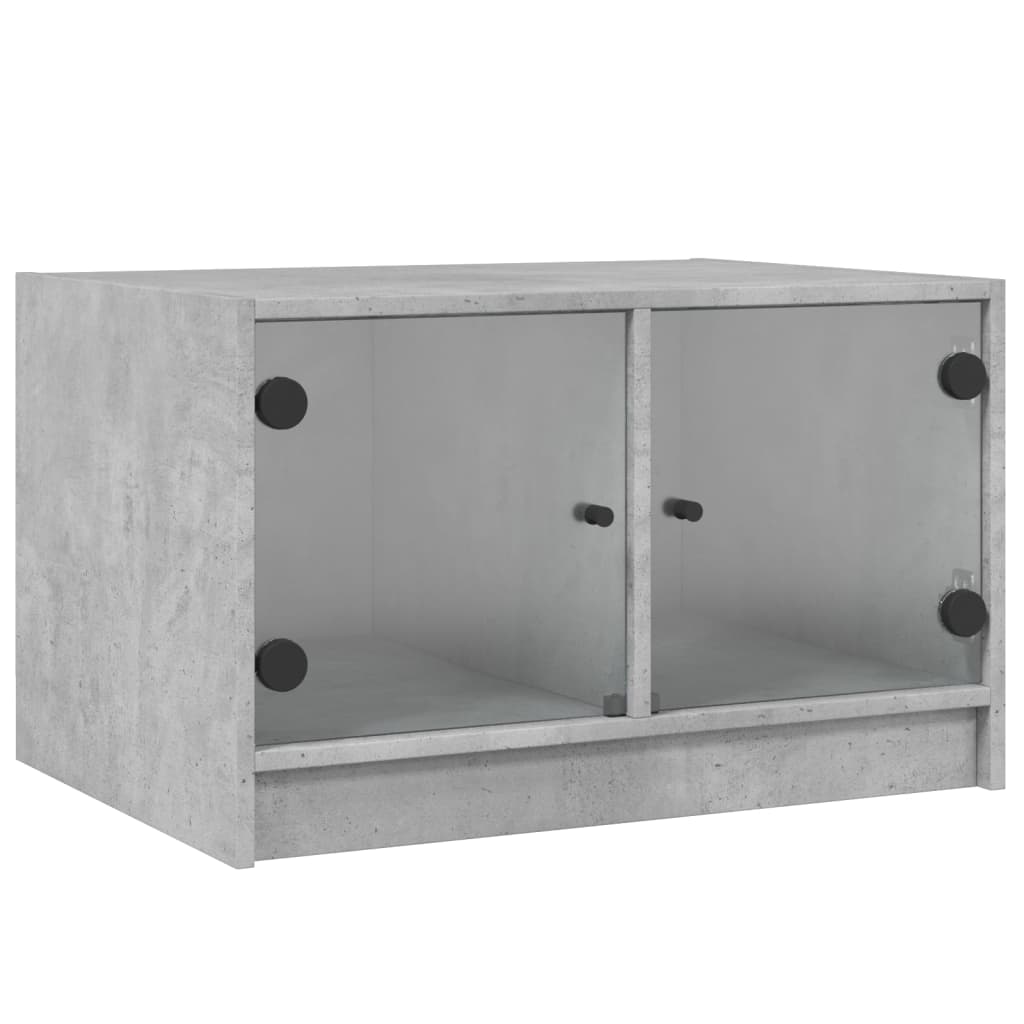 Table basse avec portes vitrées gris béton 68x50x42 cm