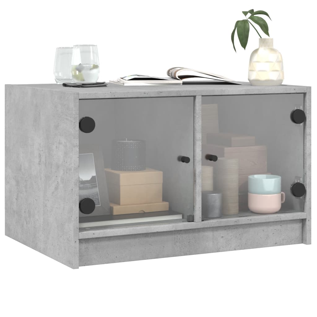 Table basse avec portes vitrées gris béton 68x50x42 cm