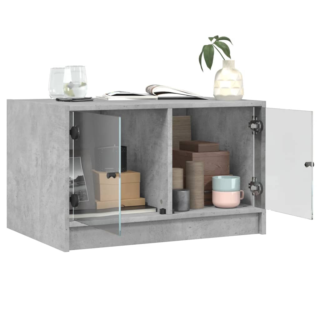 Table basse avec portes vitrées gris béton 68x50x42 cm