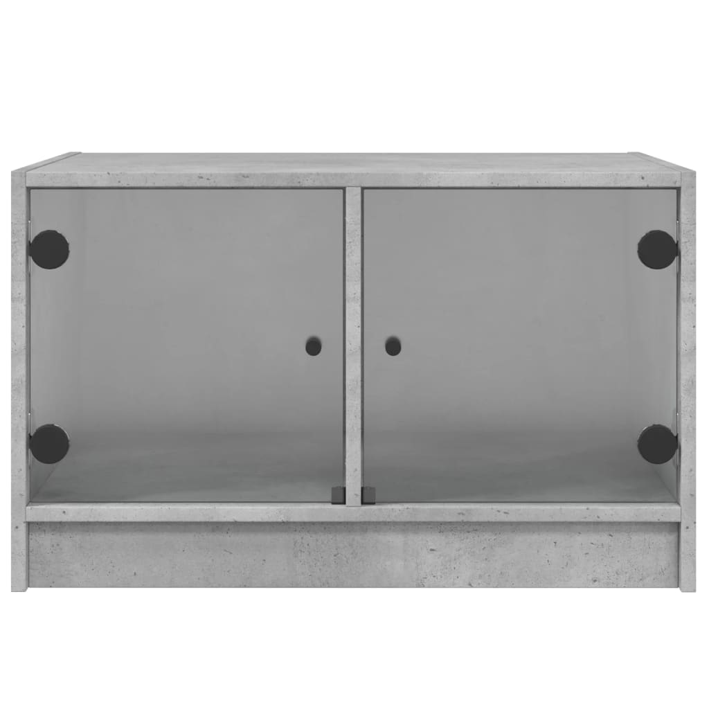Table basse avec portes vitrées gris béton 68x50x42 cm