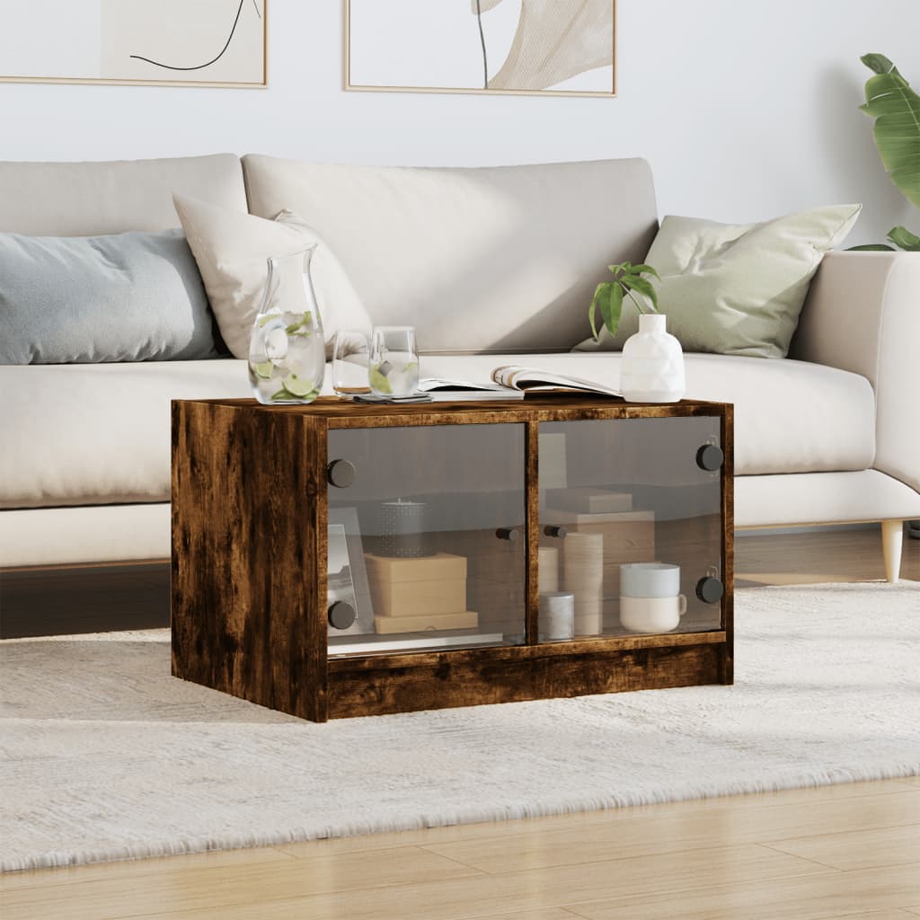 Table basse avec portes vitrées chêne fumé 68x50x42 cm
