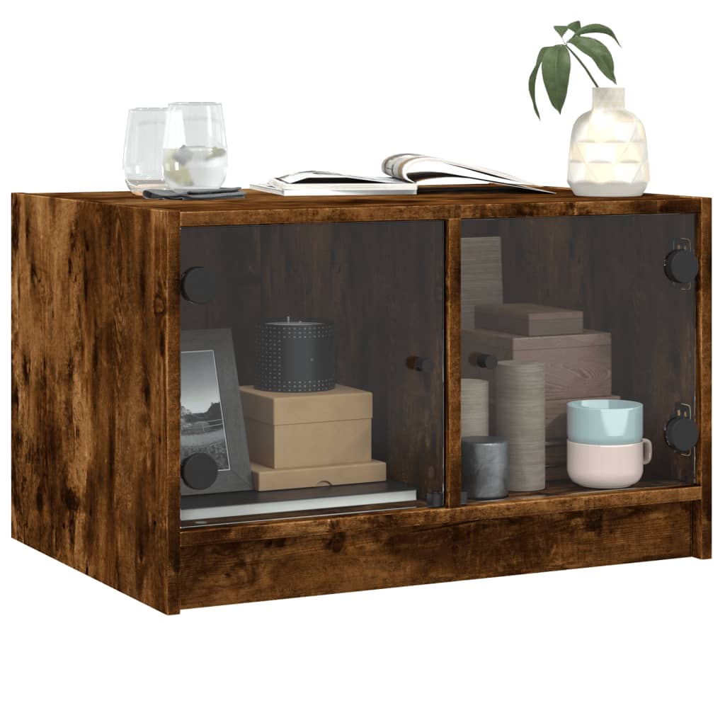 Table basse avec portes vitrées chêne fumé 68x50x42 cm