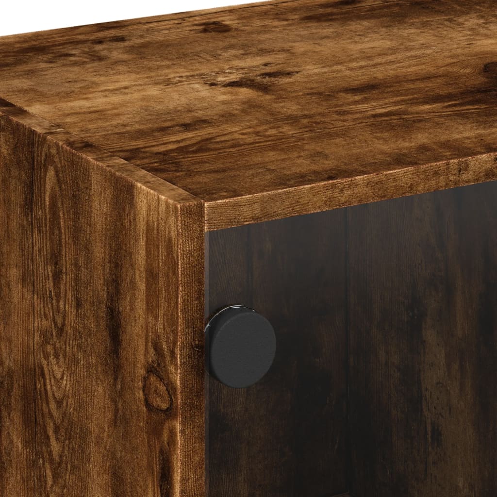 Table basse avec portes vitrées chêne fumé 68x50x42 cm