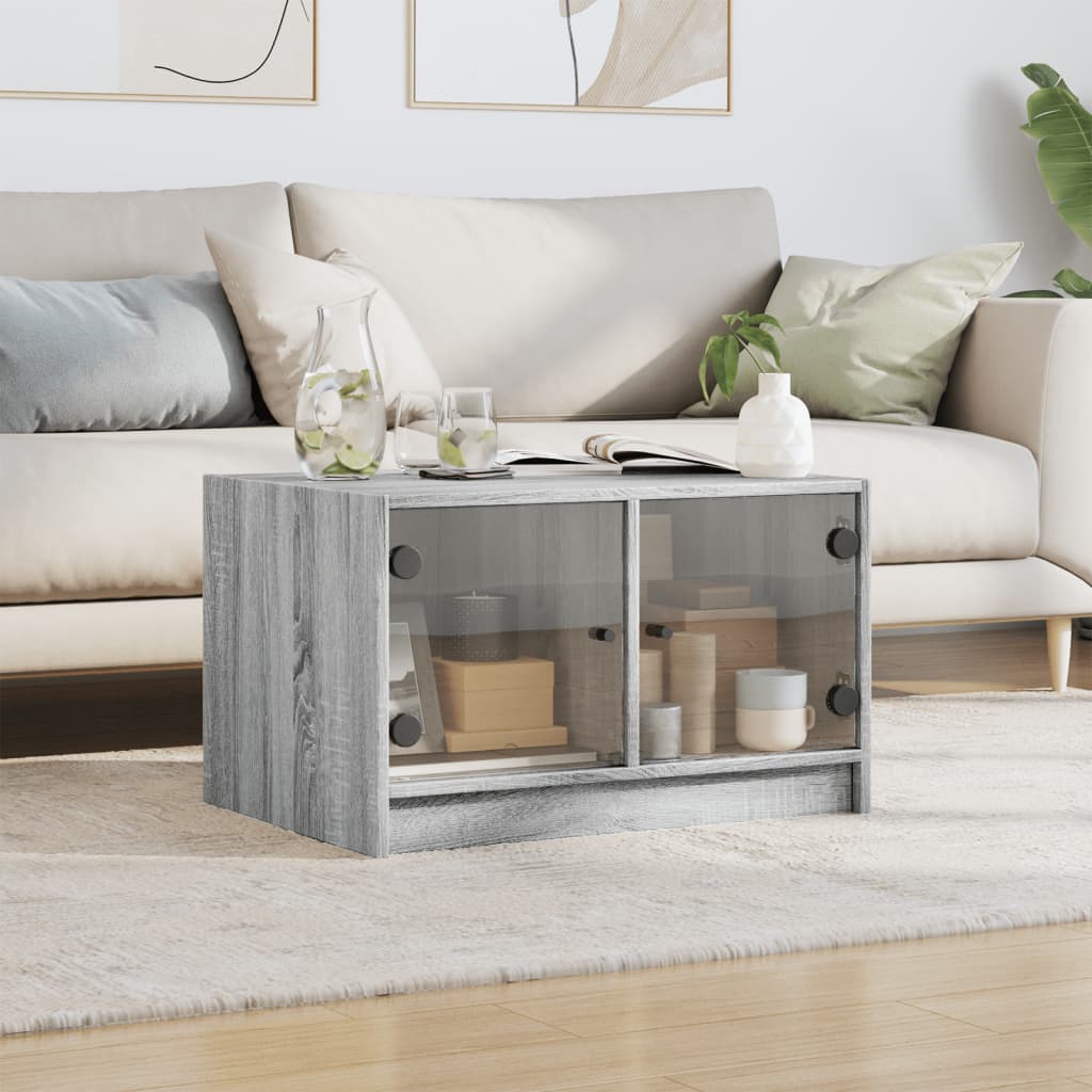 Table basse avec portes en verre Gris Sonoma 68x50x42 cm