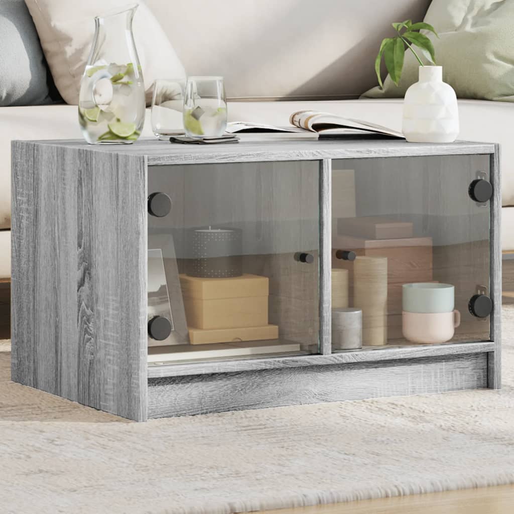 Table basse avec portes en verre Gris Sonoma 68x50x42 cm