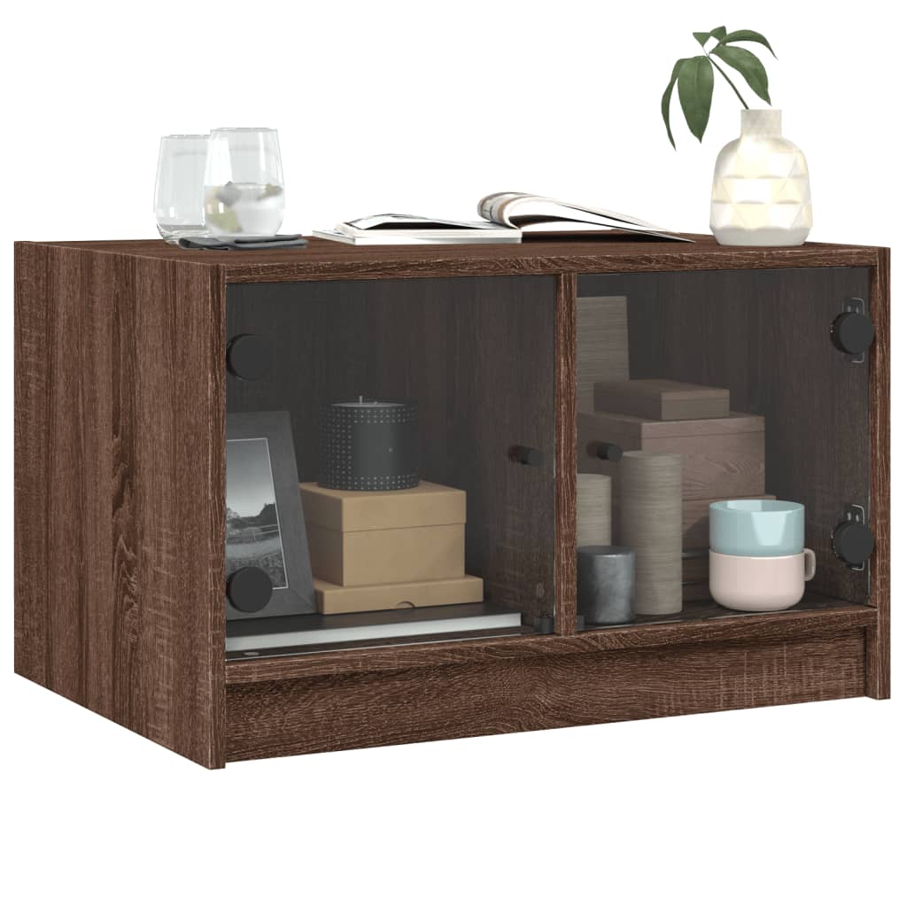 Table basse avec portes vitrées aspect chêne marron 68x50x42 cm