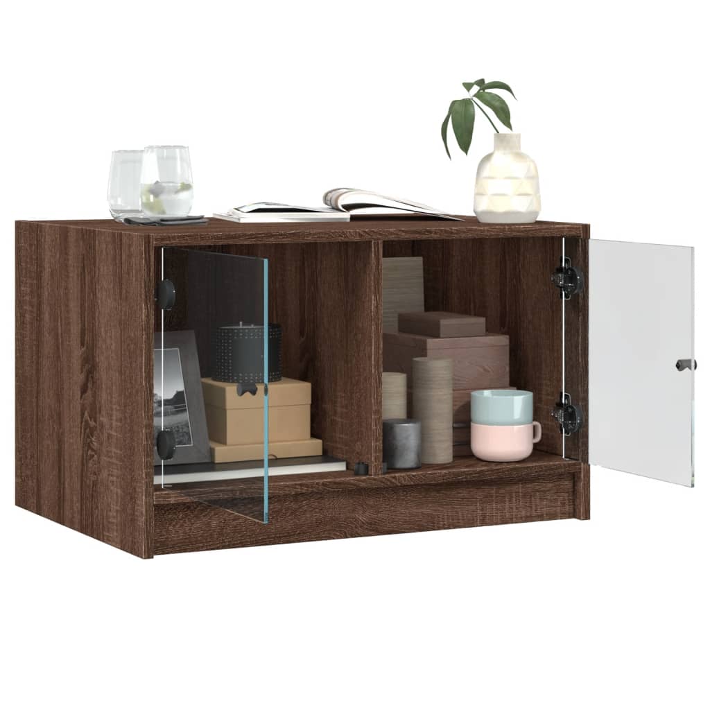 Table basse avec portes vitrées aspect chêne marron 68x50x42 cm