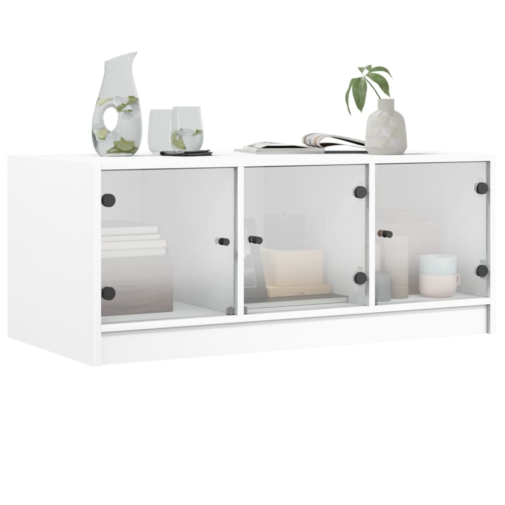 Coffee table with glass doors white 102x50x42 cm