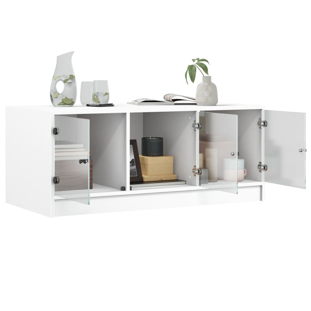 Coffee table with glass doors white 102x50x42 cm