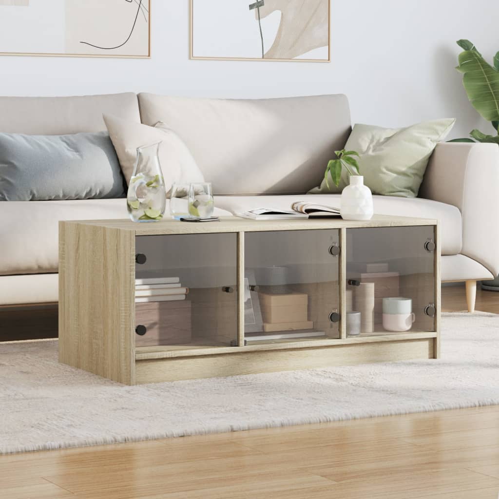 Table basse avec portes vitrées Chêne Sonoma 102x50x42 cm