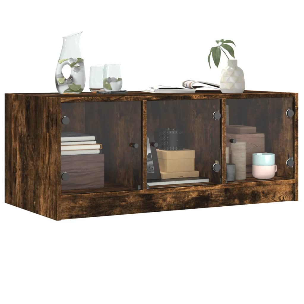Table basse avec portes vitrées chêne fumé 102x50x42 cm