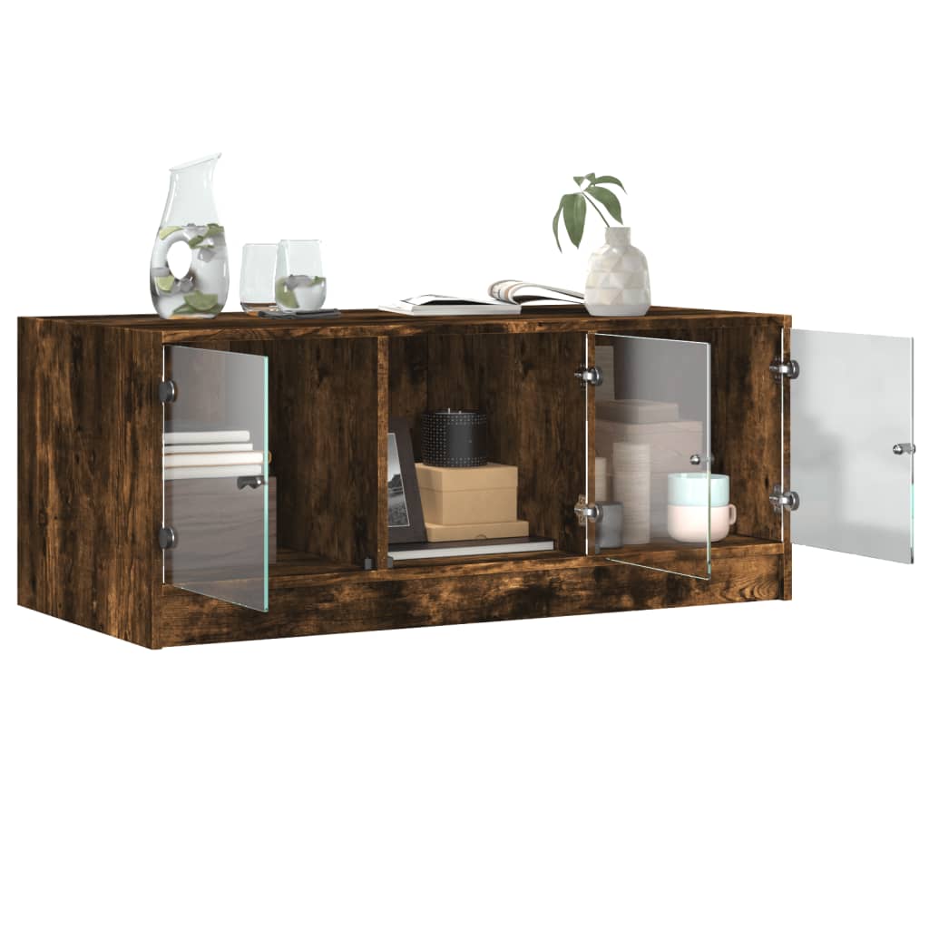 Table basse avec portes vitrées chêne fumé 102x50x42 cm