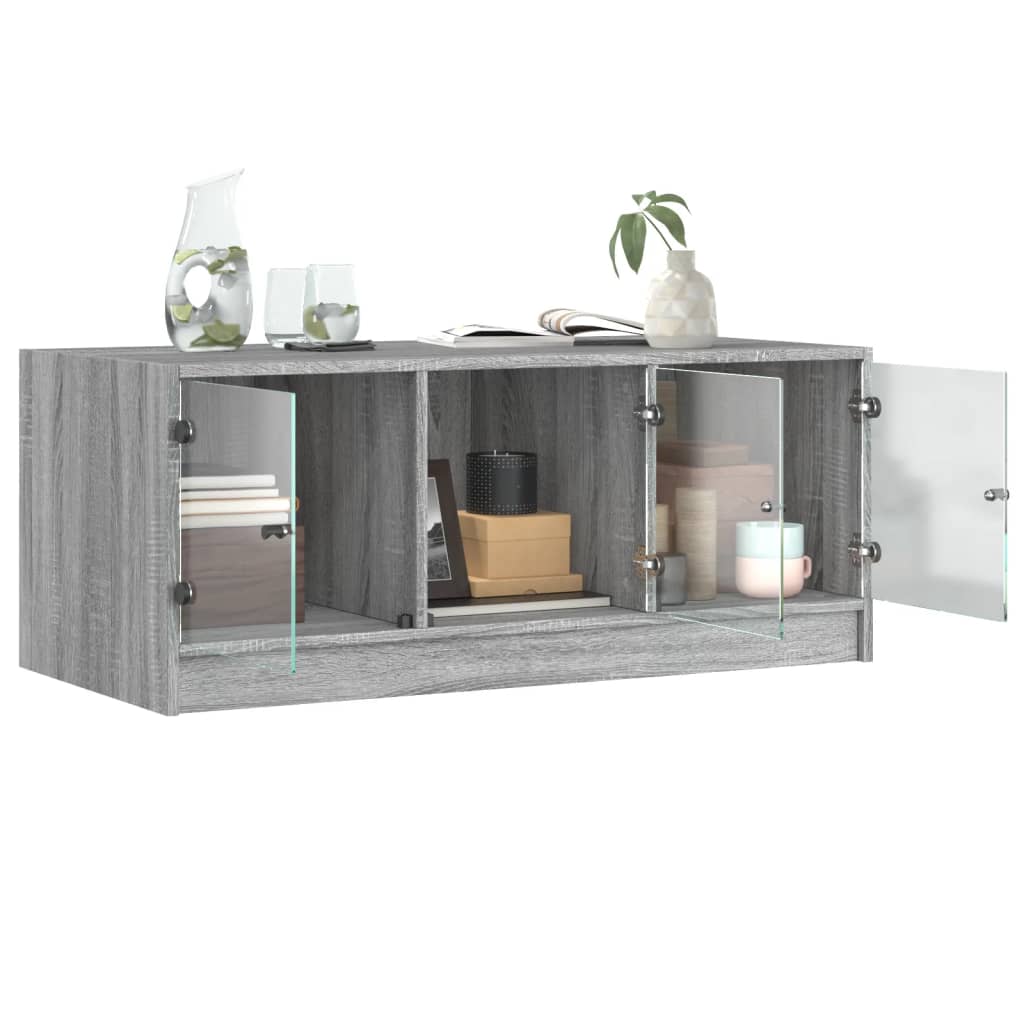Table basse avec portes en verre Gris Sonoma 102x50x42 cm