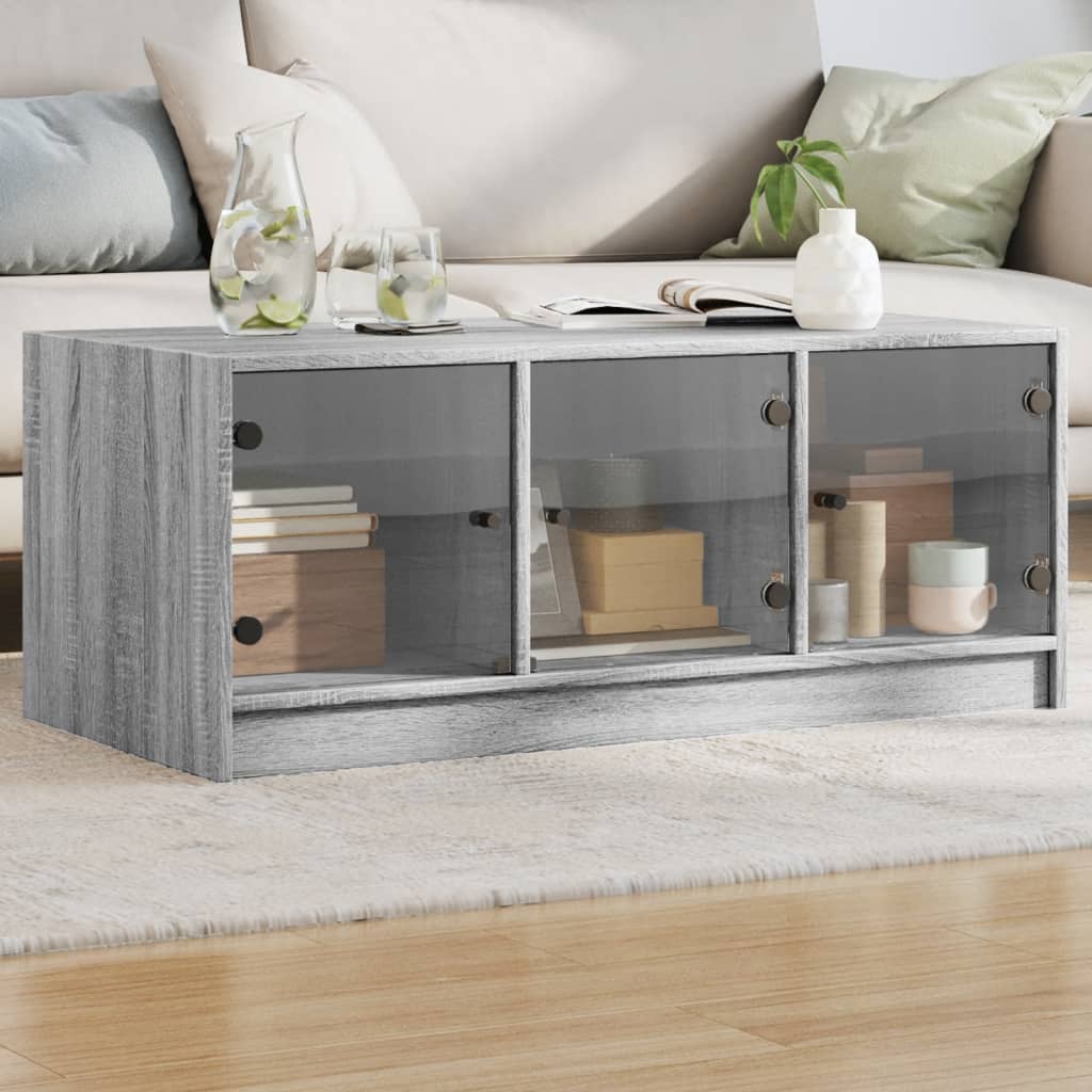 Table basse avec portes en verre Gris Sonoma 102x50x42 cm