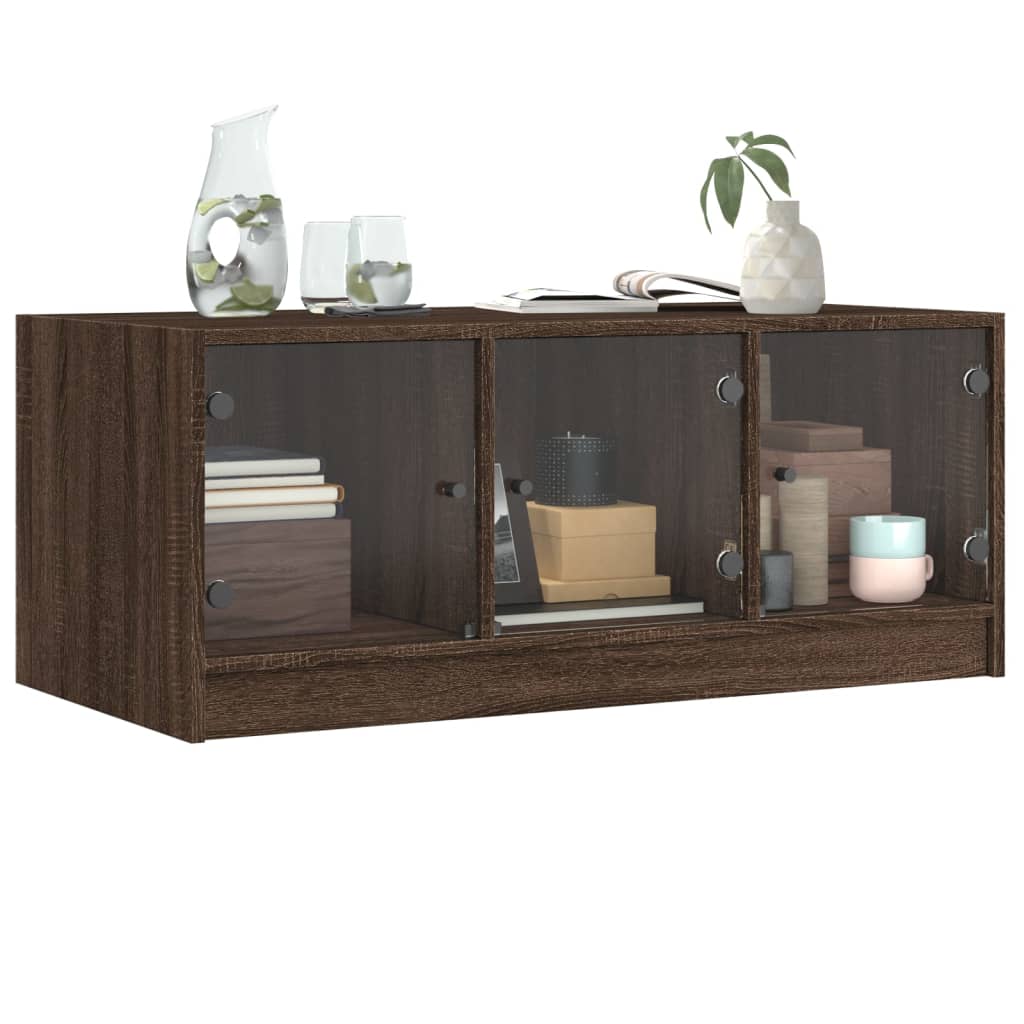 Table basse avec portes vitrées aspect chêne marron 102x50x42 cm
