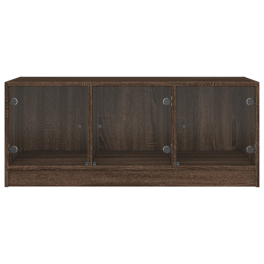 Table basse avec portes vitrées aspect chêne marron 102x50x42 cm