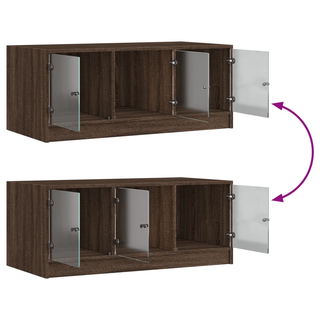 Table basse avec portes vitrées aspect chêne marron 102x50x42 cm