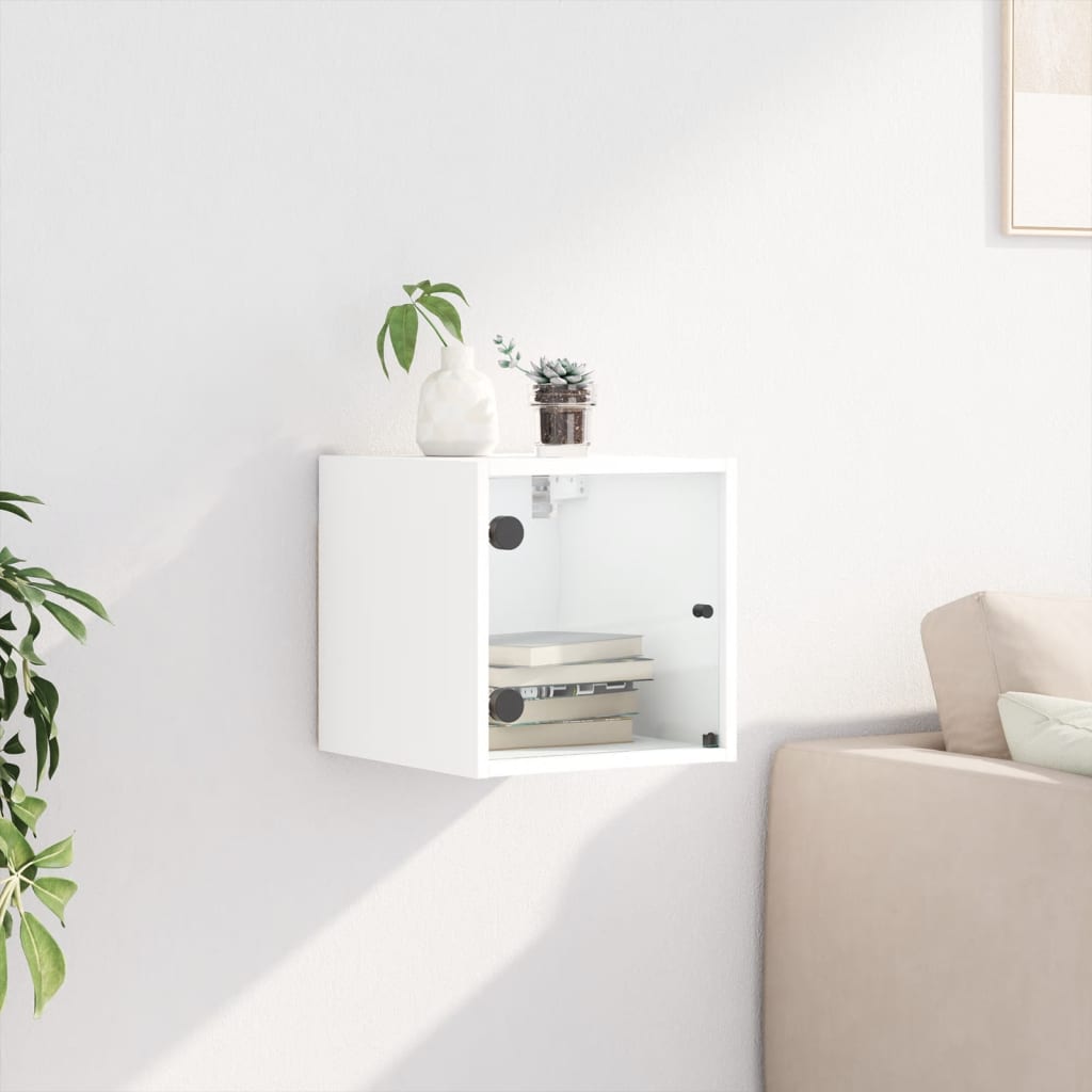 Bedside table with glass door white 35x37x35 cm