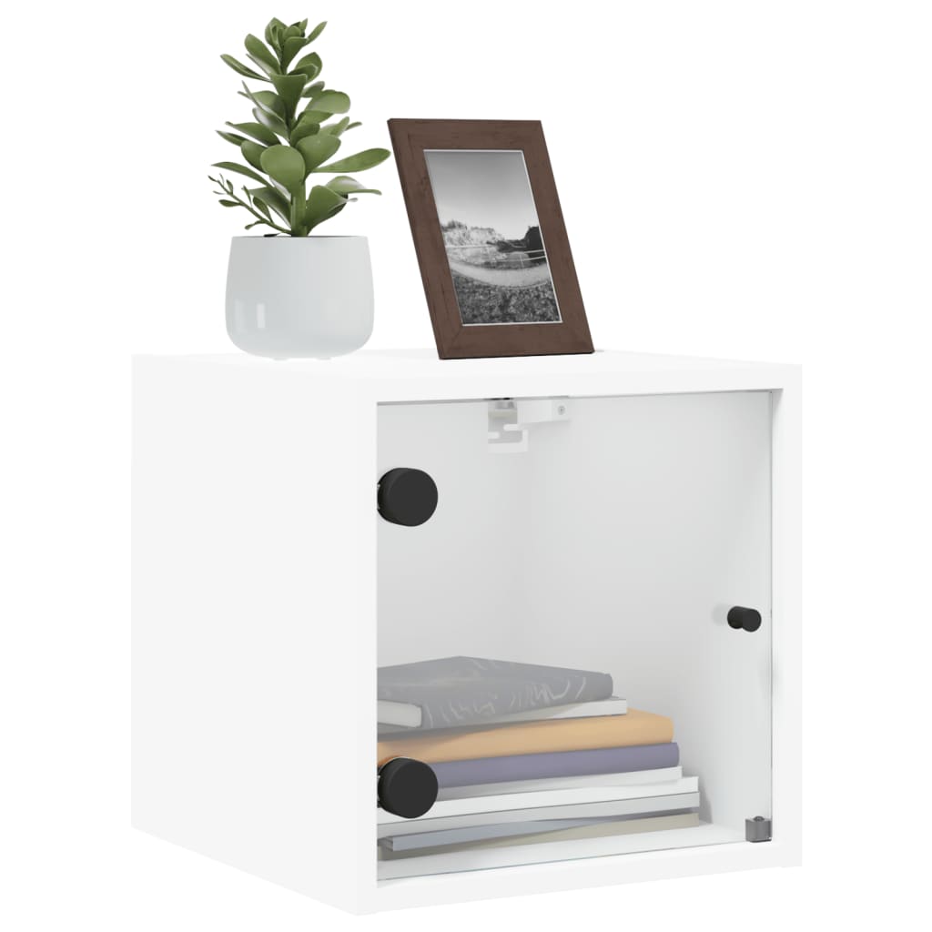 Bedside table with glass door white 35x37x35 cm